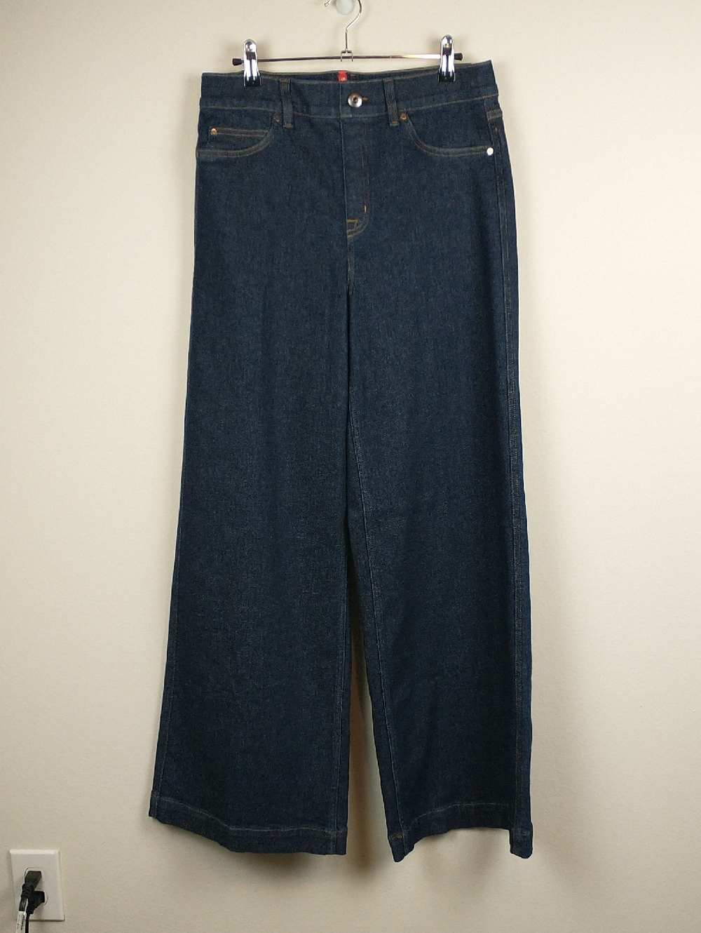 SPANX Wide Leg Jeans Large Raw Indigo Dark Wash - Picture 2 of 14